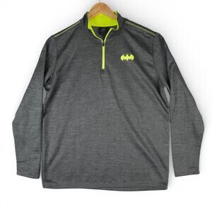 Batman‎ Quarter Zip Pullover Mens L Gray Neon Green Fleece DC Comics Athleisure